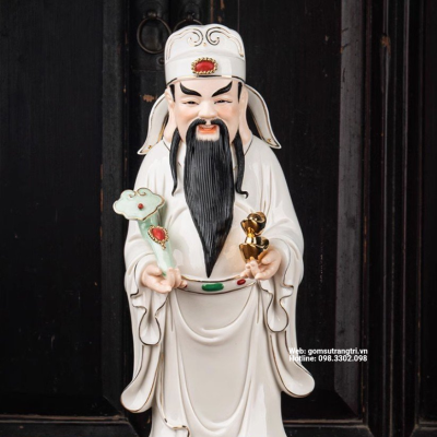 BỘ TƯỢNG SỨ TRẮNG VIỀN VÀNG PHÚC - LỘC - THỌ